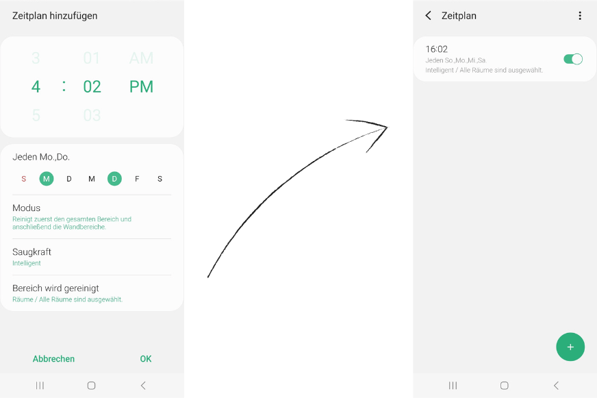 Ein Wochenreinigungsplan für den Samsung Jet Bot AI+ wird in der SmartThings App erstellt.